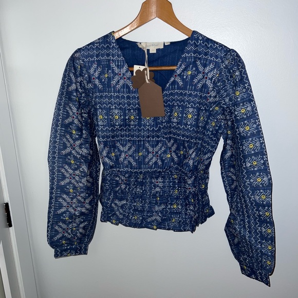 NWT let me be embroidered smocked blouse anthro - Picture 6 of 7